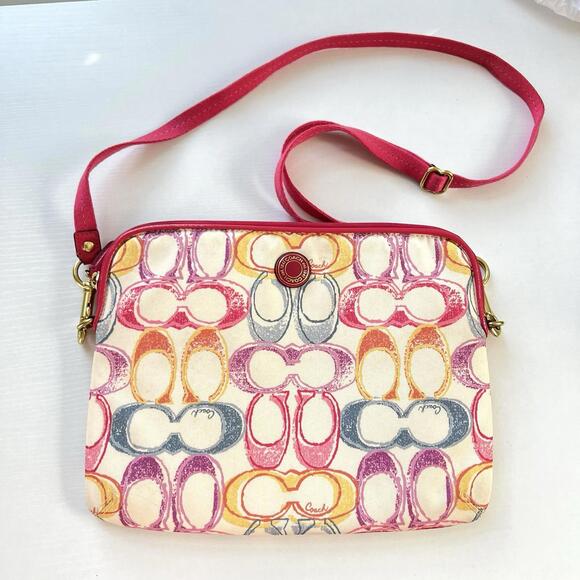Coach Handbags - COACH Poppy Multicolor Scribble C Logo Crossbody Bag Pink Canvas Y2K Purse